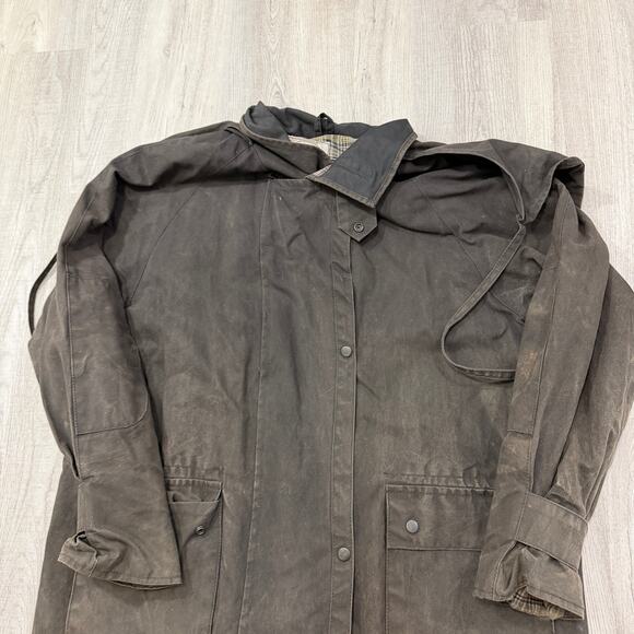 Vintage Kuver Mebum Duster Oil Skin Coat Men Large Black Faded Western by Abetta - Picture 2 of 10